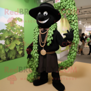 Black Beanstalk mascot costume character dressed with a Henley Shirt and Necklaces