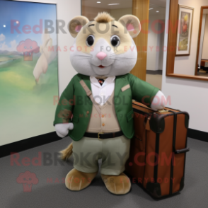 Olive Hamster mascot costume character dressed with a Oxford Shirt and Briefcases