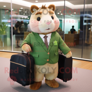 Olive Hamster mascot costume character dressed with a Oxford Shirt and Briefcases