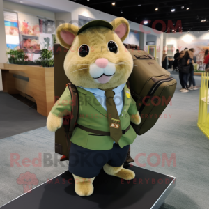 Olive Hamster mascot costume character dressed with a Oxford Shirt and Briefcases