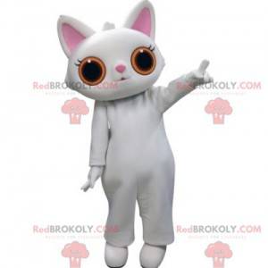 Mascote gato branco com grandes olhos laranja - Redbrokoly.com