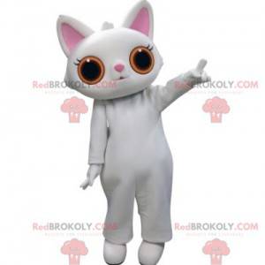 White cat mascot with big orange eyes - Redbrokoly.com