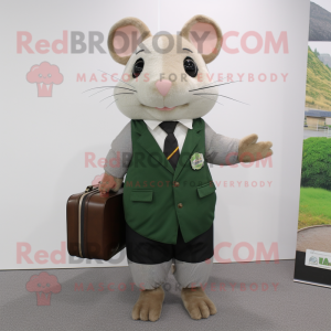 Olive Hamster mascot costume character dressed with a Oxford Shirt and Briefcases