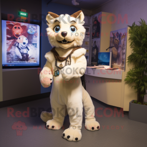 Cream Lynx mascot costume character dressed with a Trousers and Keychains