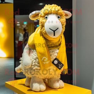 Gold Sheep mascot costume character dressed with a V-Neck Tee and Scarves