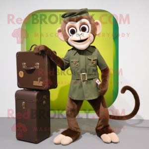 Olive Capuchin Monkey mascot costume character dressed with a Mini Dress and Briefcases