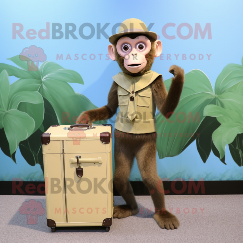 Olive Capuchin Monkey mascot costume character dressed with a Mini Dress and Briefcases