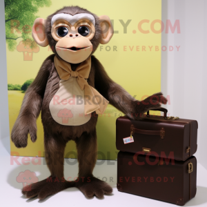 Olive Capuchin Monkey mascot costume character dressed with a Mini Dress and Briefcases