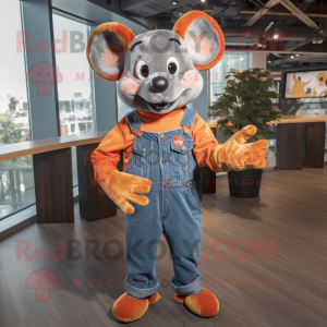 Orange Mouse mascot costume character dressed with a Denim Shirt and Rings