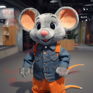 Orange Mouse mascot costume character dressed with a Denim Shirt and Rings