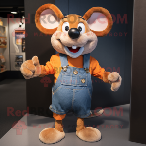 Orange Mouse mascot costume character dressed with a Denim Shirt and Rings