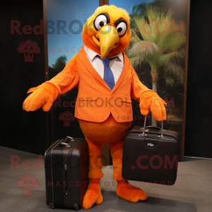 Orange Parrot mascot costume character dressed with a Suit and Wallets