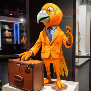 Orange Parrot mascot costume character dressed with a Suit and Wallets