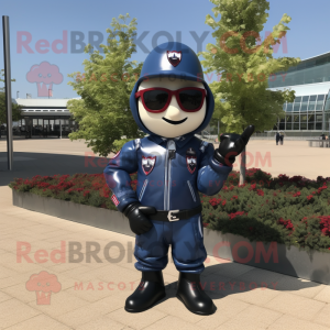 Navy Cherry mascot costume character dressed with a Moto Jacket and Sunglasses