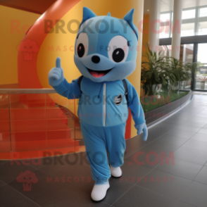 Sky Blue Tuna mascot costume character dressed with a Joggers and Gloves