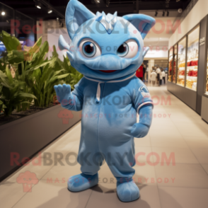 Sky Blue Tuna mascot costume character dressed with a Joggers and Gloves