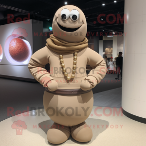 Tan Human Cannon Ball mascot costume character dressed with a Turtleneck and Necklaces