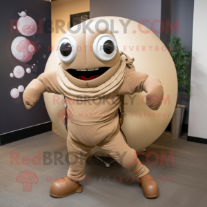 Tan Human Cannon Ball mascot costume character dressed with a Turtleneck and Necklaces