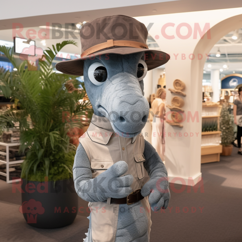 Gray Sea Horse mascot costume character dressed with a Henley Tee and Hats Gray Sea Horse mascot costume character dressed with a Henley Tee and Hats