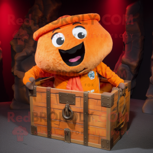 Orange Treasure Chest mascot costume character dressed with a Cargo Pants and Belts