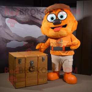 Orange Treasure Chest mascot costume character dressed with a Cargo Pants and Belts