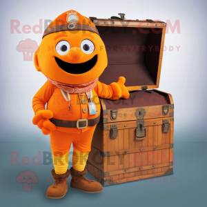 Orange Treasure Chest mascot costume character dressed with a Cargo Pants and Belts