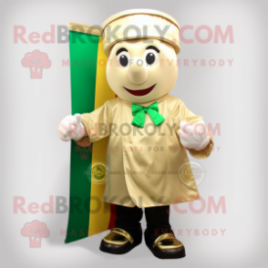 Cream Pot Of Gold mascot costume character dressed with a Parka and Tie pins
