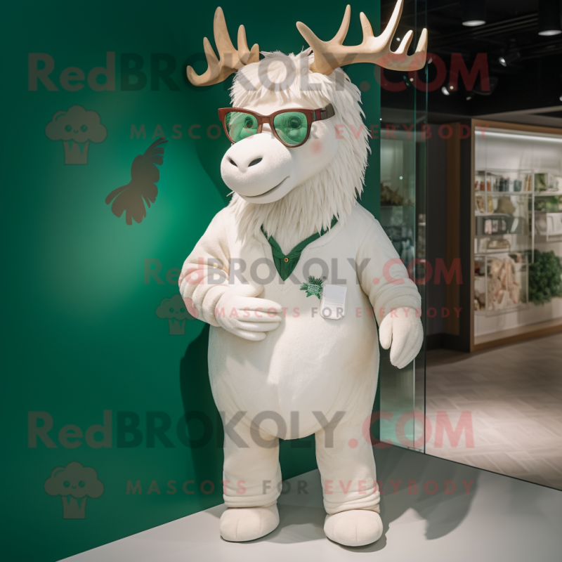 White Irish Elk mascot costume character dressed with a Henley Tee and Eyeglasses White Irish Elk mascot costume character dressed with a Henley Tee and Eyeglasses