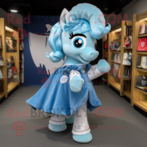 Sky Blue Horseshoe mascot costume character dressed with a Skirt and Hair clips