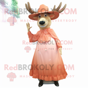Peach Elk mascot costume character dressed with a Empire Waist Dress and Hats