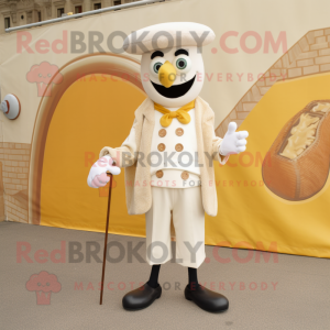 Cream Paella mascot costume character dressed with a Capri Pants and Cufflinks