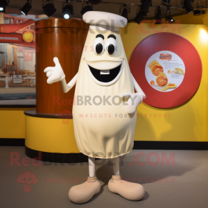 Cream Paella mascot costume character dressed with a Capri Pants and Cufflinks