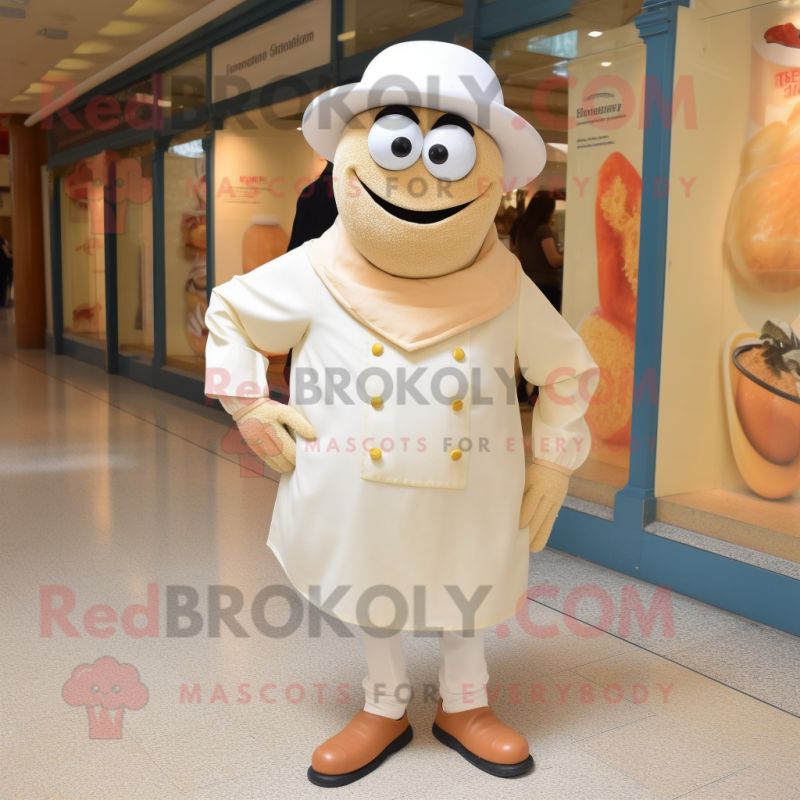 Cream Paella mascot costume character dressed with a Capri Pants and Cufflinks Cream Paella mascot costume character dressed with a Capri Pants and Cufflinks