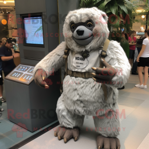 Gray Giant Sloth mascot costume character dressed with a Cargo Shorts and Bracelet watches