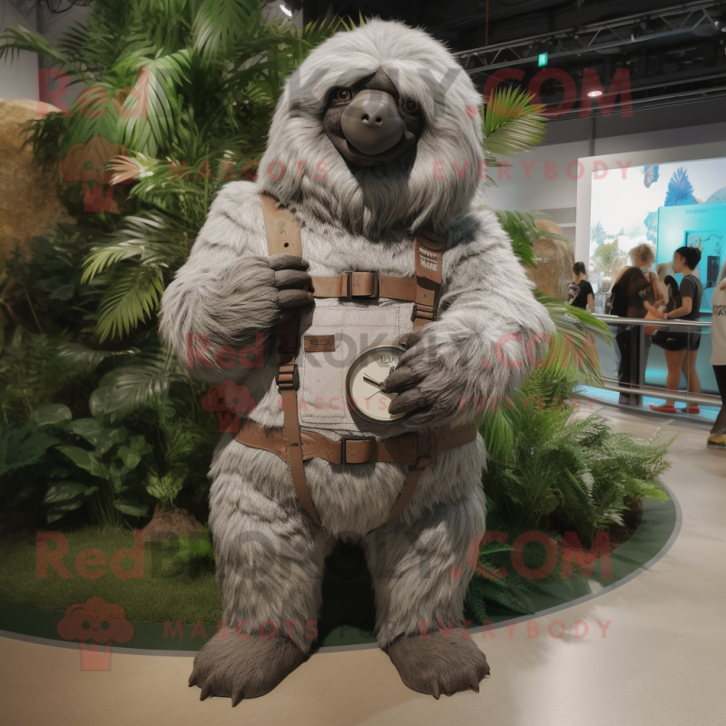 Gray Giant Sloth mascot costume character dressed with a Cargo Shorts and Bracelet watches