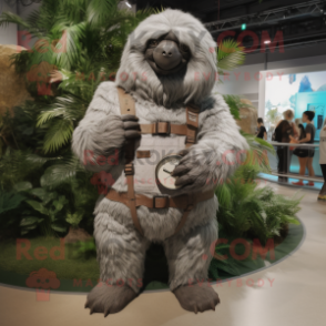 Gray Giant Sloth mascot costume character dressed with a Cargo Shorts and Bracelet watches