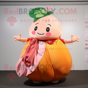Peach Turnip mascot costume character dressed with a Circle Skirt and Shawls