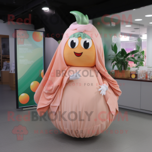 Peach Turnip mascot costume character dressed with a Circle Skirt and Shawls