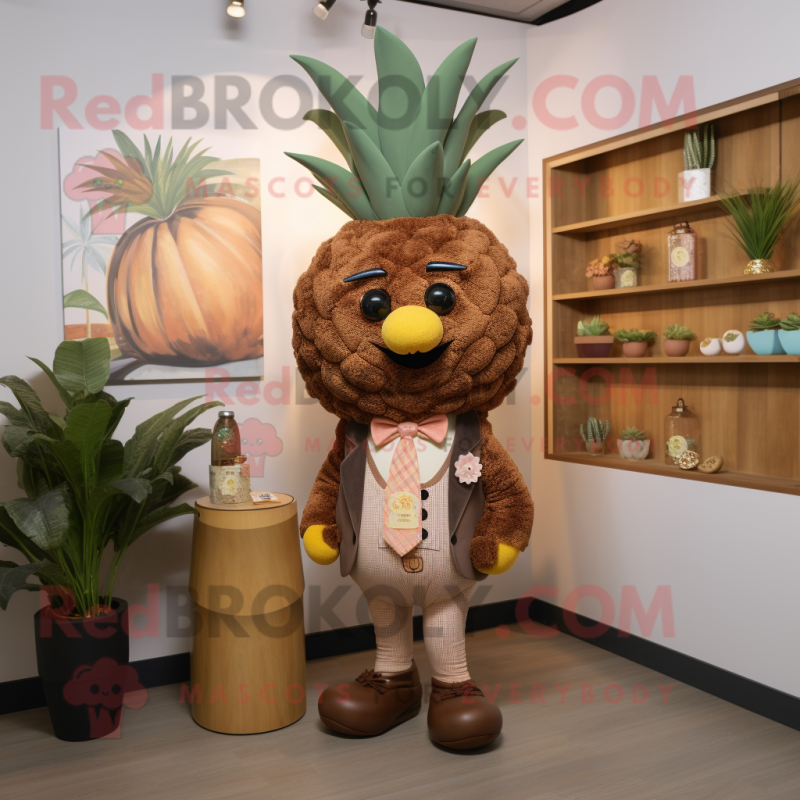 Brown Pineapple mascot costume character dressed with a Playsuit and Ties