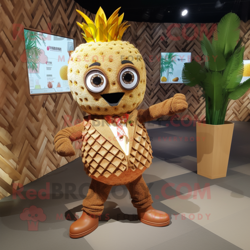 Brown Pineapple mascot costume character dressed with a Playsuit and Ties