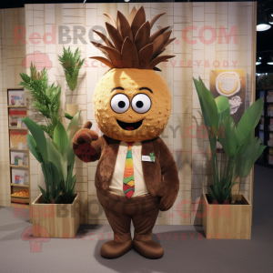 Brown Pineapple mascot costume character dressed with a Playsuit and Ties