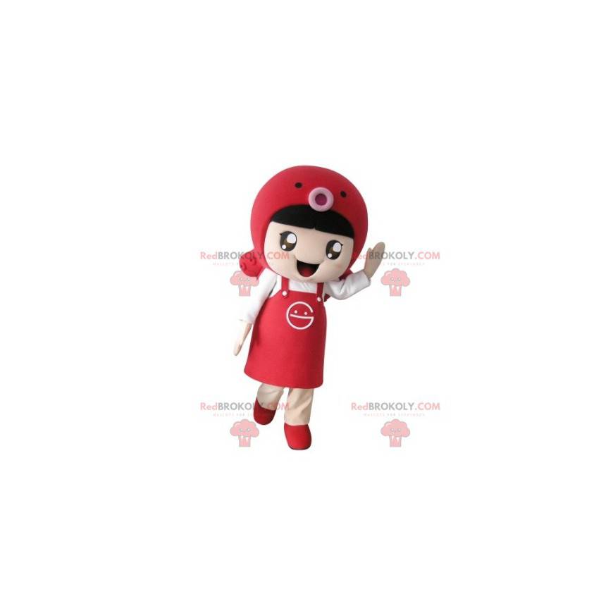 Mascotte meisje met een schort en een vis - Redbrokoly.com