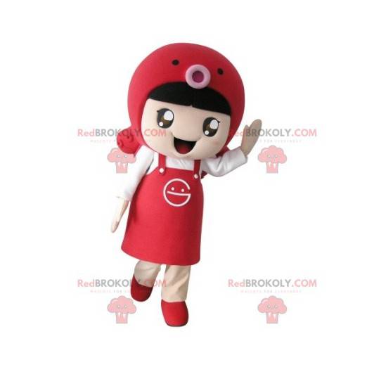 Ragazza mascotte con un grembiule e un pesce - Redbrokoly.com