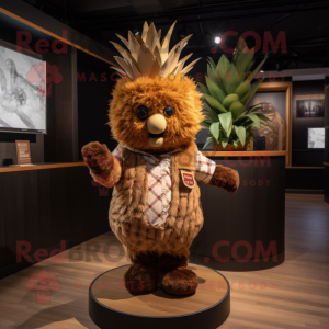 Brown Pineapple mascot costume character dressed with a Playsuit and Ties