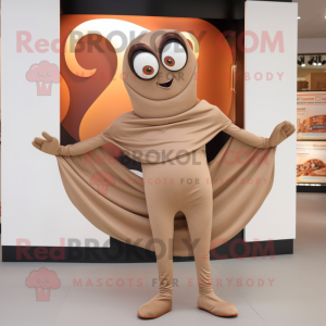 Tan Contortionist mascot costume character dressed with a Bodysuit and Shawls