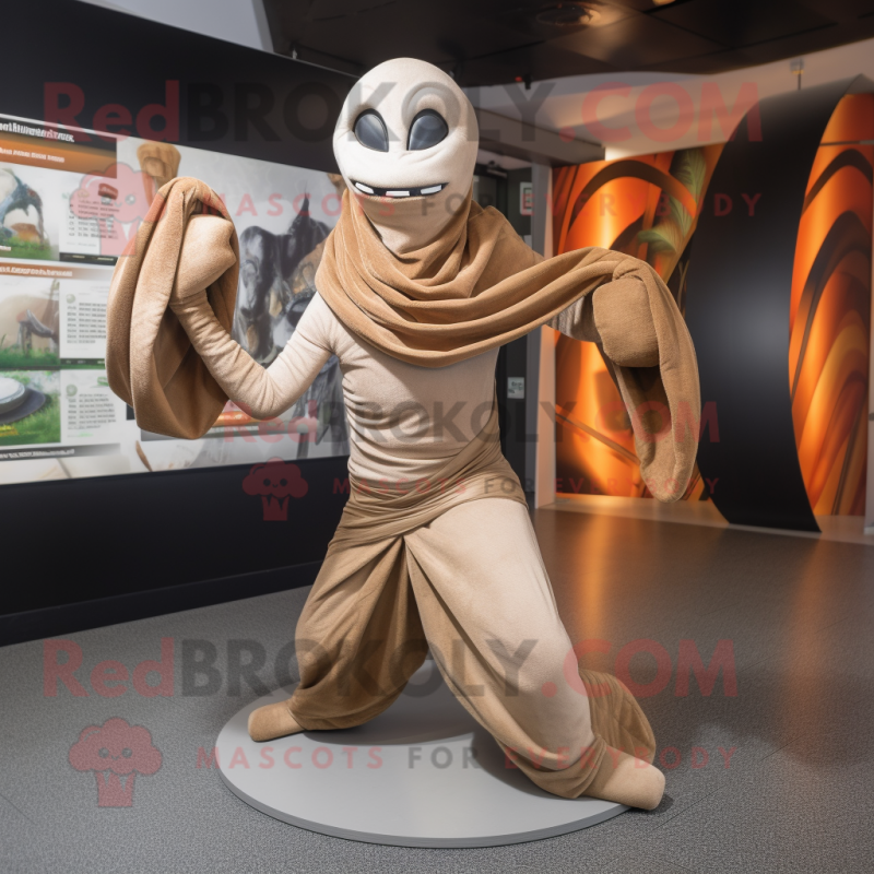 Tan Contortionist mascot costume character dressed with a Bodysuit and Shawls Tan Contortionist mascot costume character dressed with a Bodysuit and Shawls