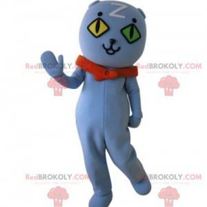 Cat mascot with wall eyes. Blue teddy bear mascot -