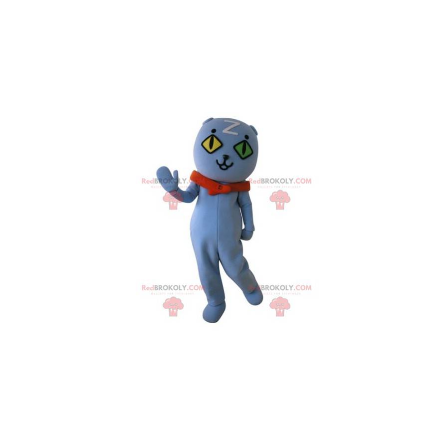 Cat mascot with wall eyes. Blue teddy bear mascot -