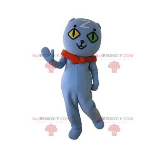 Katzenmaskottchen mit Wandaugen. Blaues Teddybär-Maskottchen -