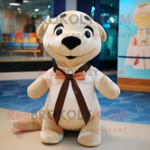 Beige Seal maskot kostume...